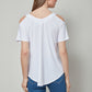 Knit Short Sleeve Cold Shoulder Cross Over Top