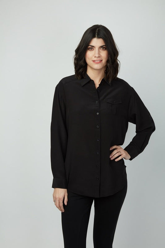 Winning Move Button-Down Silk Blouse