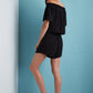 Here to Stay Raven Off-The-Shoulder Romper