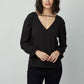 Women's  Fall/Winter V Neck Back Tie Dion Top- Long Sleeve, T-shirts, Blouse for Ladies