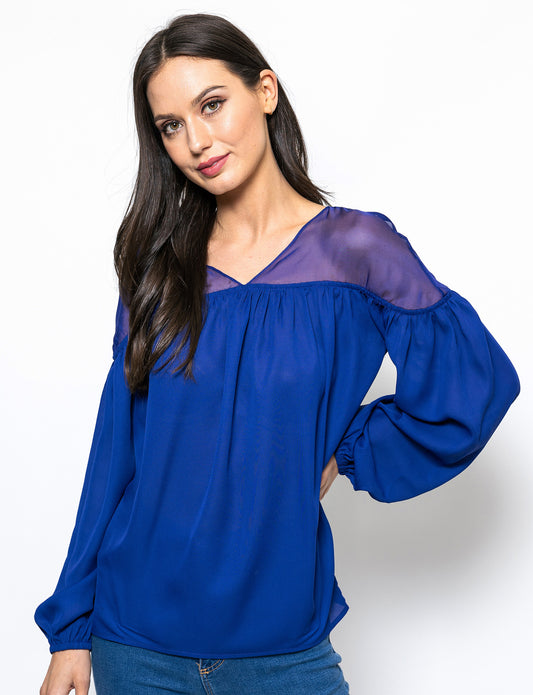 Gimme More Mesh Shoulder Katherine Blouse