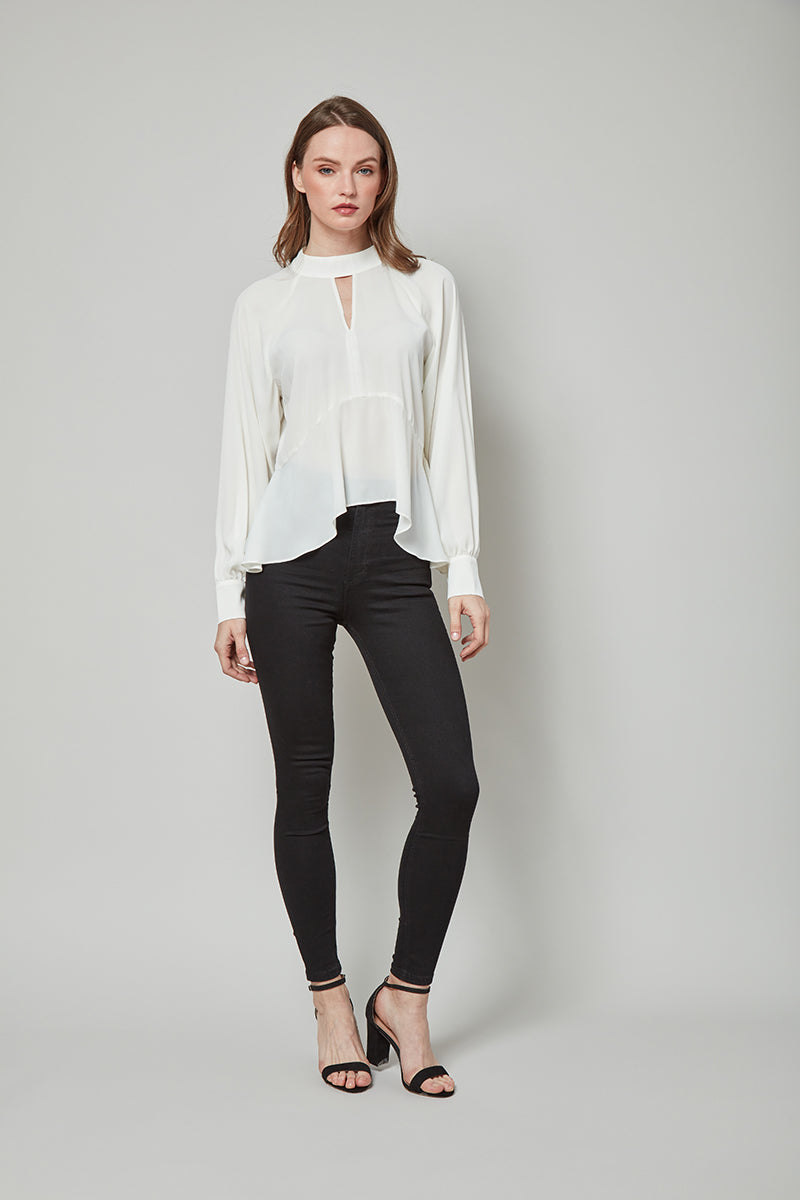 JERI Long Sleeve Top w/ Keyhole Neckline