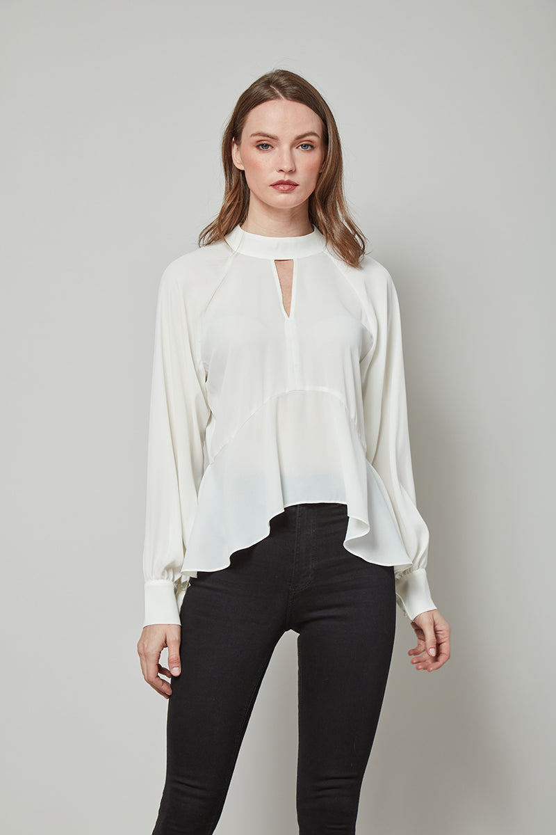 JERI Long Sleeve Top w/ Keyhole Neckline