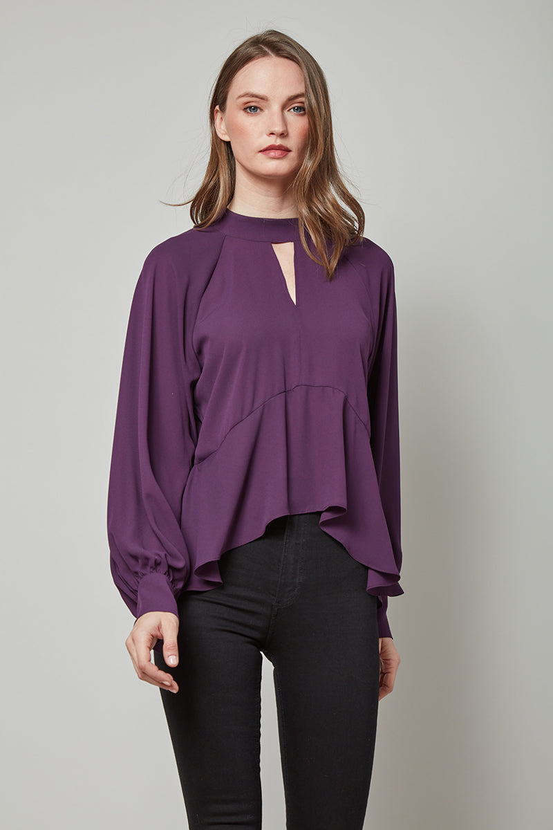 JERI Long Sleeve Top w/ Keyhole Neckline
