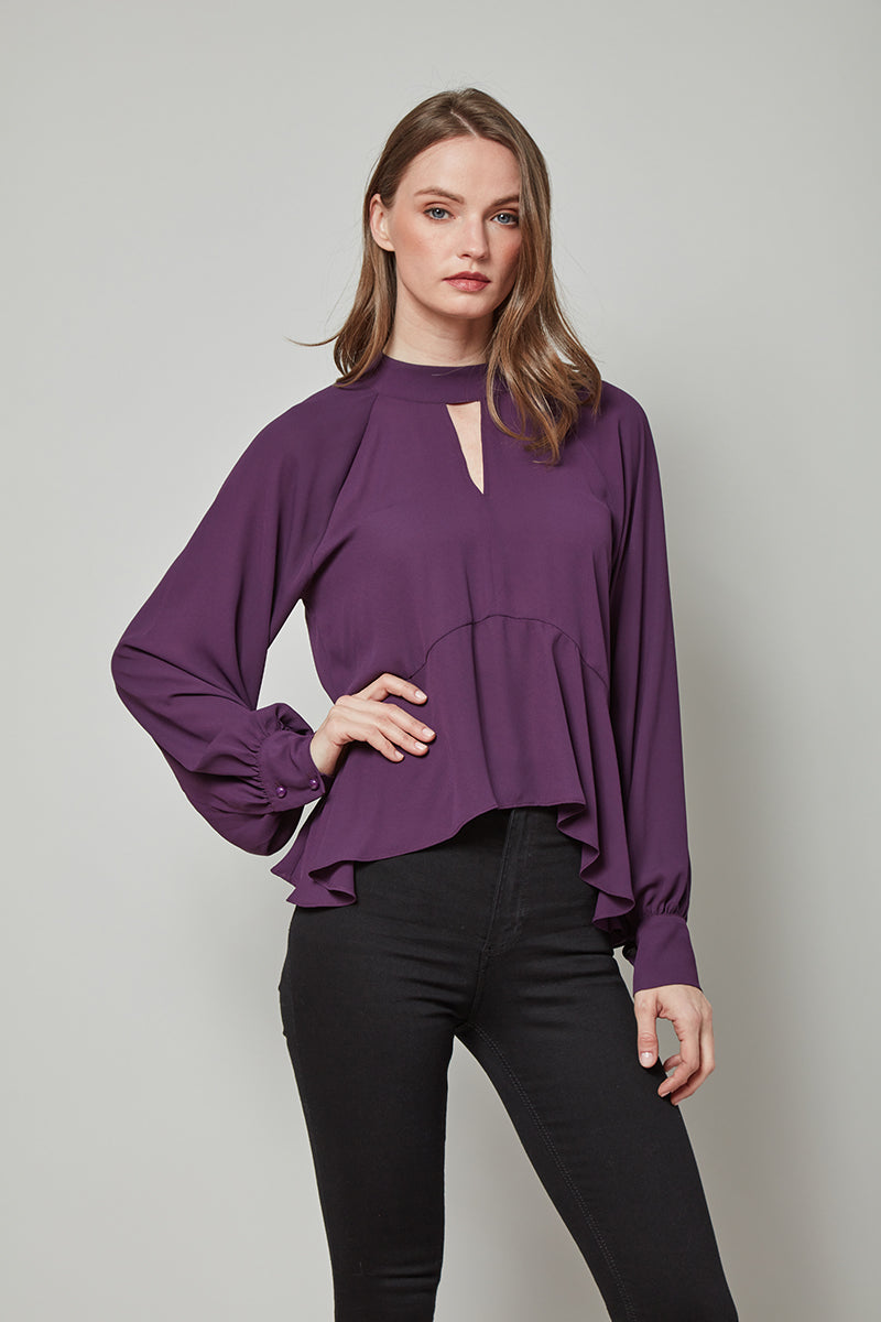 JERI Long Sleeve Top w/ Keyhole Neckline