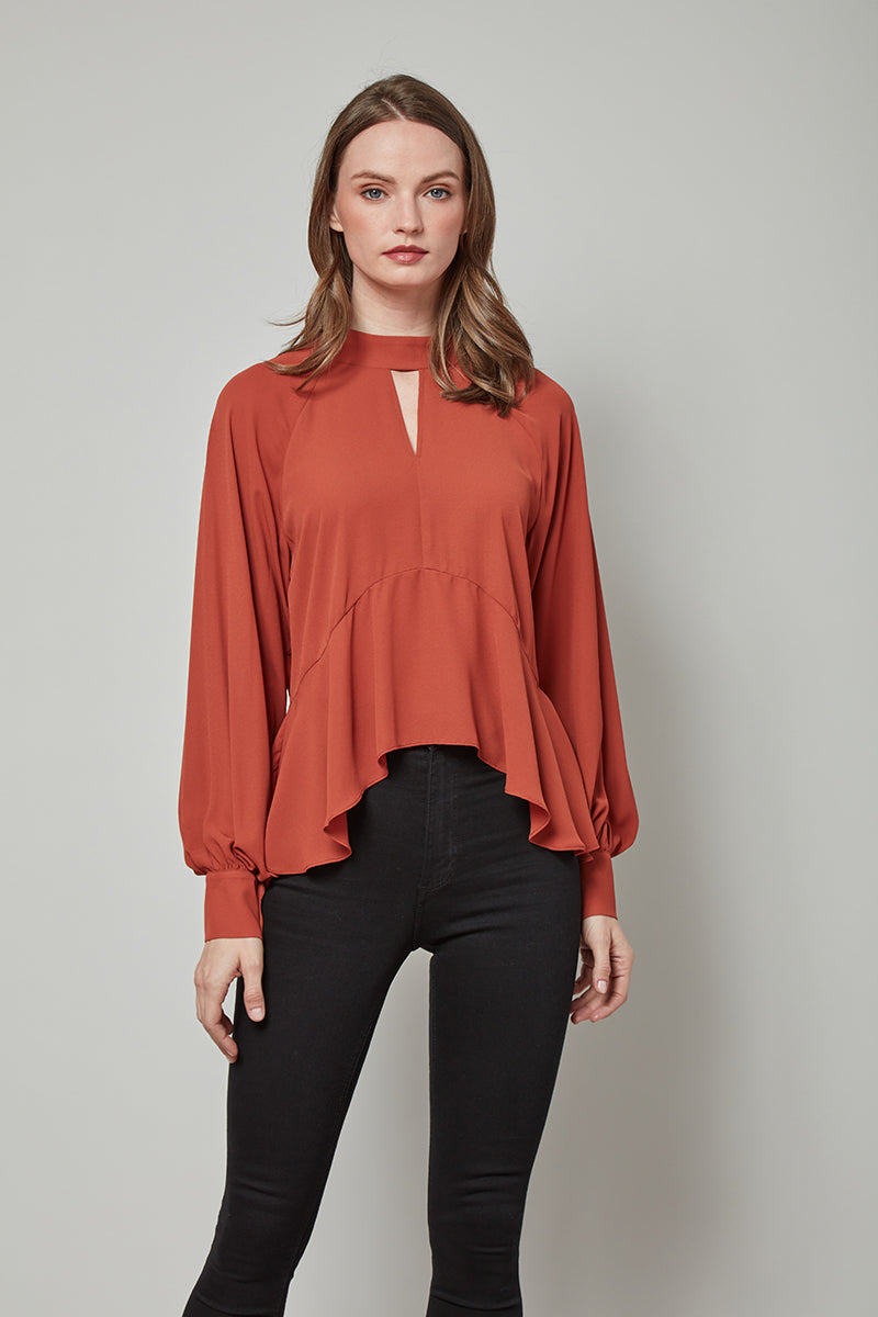 JERI Long Sleeve Top w/ Keyhole Neckline