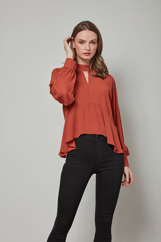 JERI Long Sleeve Top w/ Keyhole Neckline