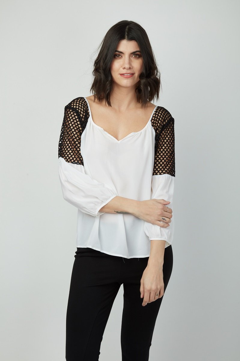 Sheer Romance Mesh Inset Silk Sydney Top